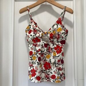 LOFT Beach Floral Print Tankini Swim Top Size Small